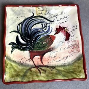 Susan Wignet Rooster Farmhouse Kitchen Serving Ceramic Party Platter 13"